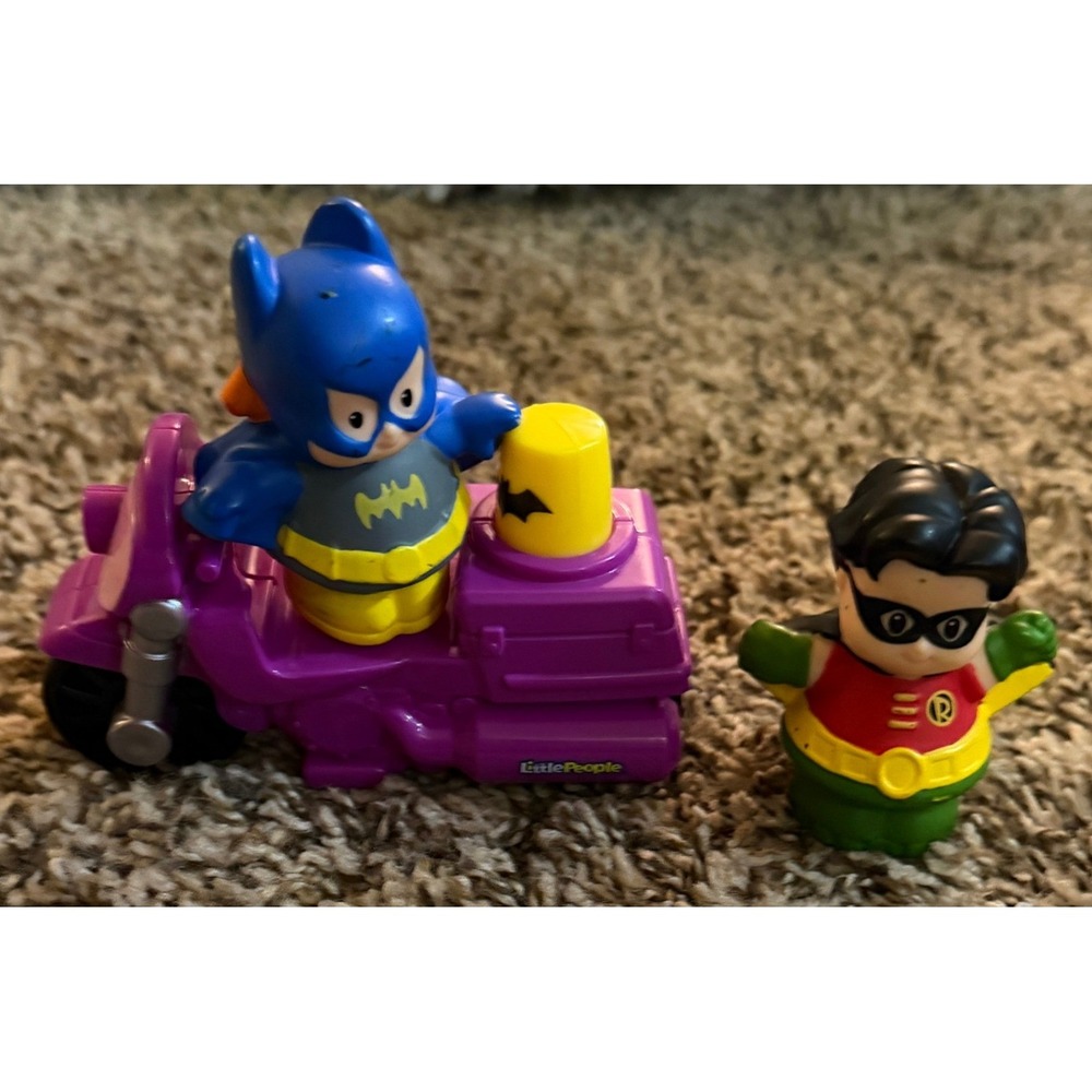 Fisher-Price Little People Purple DC Super Friends Motorcycle + Batgirl & Robin